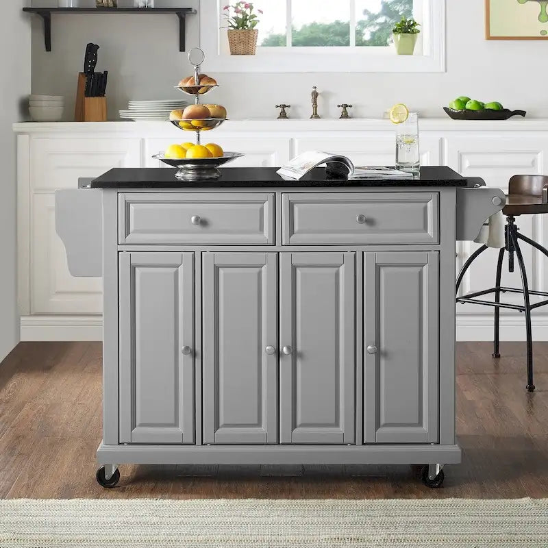 51.5" Full Size Kitchen Island with Solid Black Granite Top - 51.5W x 18D x 34H