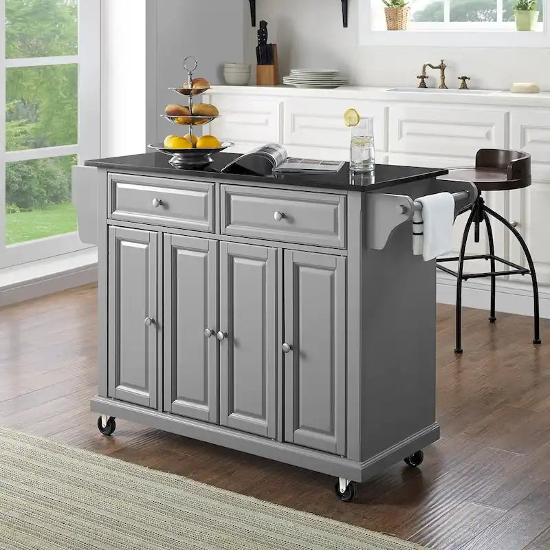 51.5" Full Size Kitchen Island with Solid Black Granite Top - 51.5W x 18D x 34H
