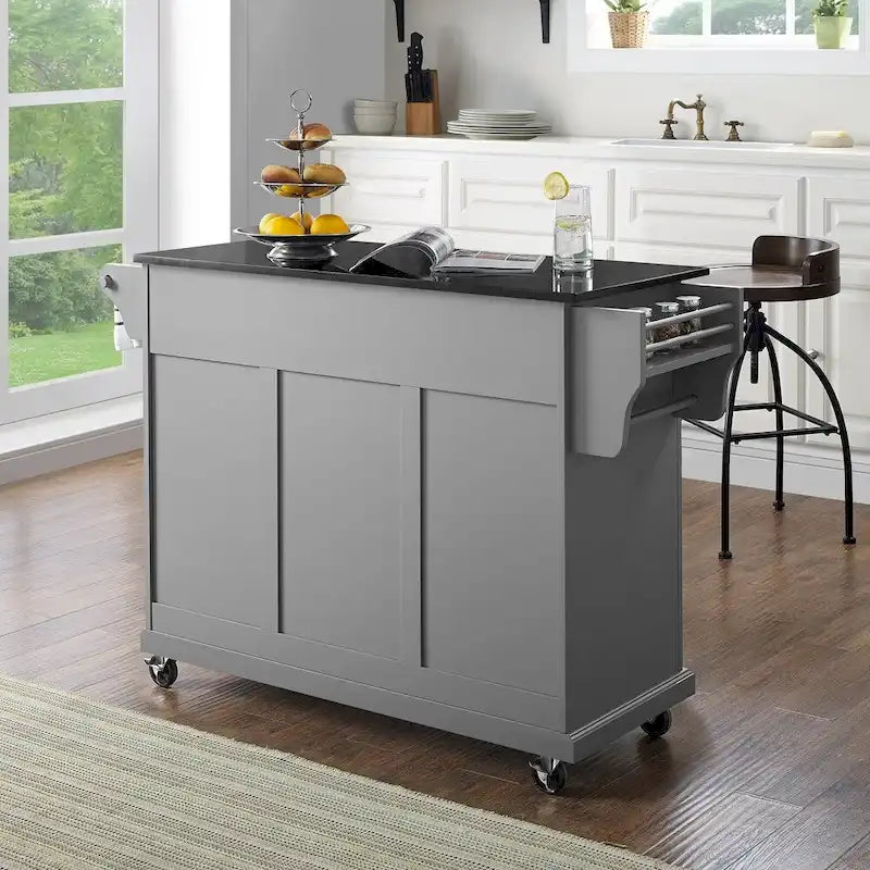 51.5" Full Size Kitchen Island with Solid Black Granite Top - 51.5W x 18D x 34H