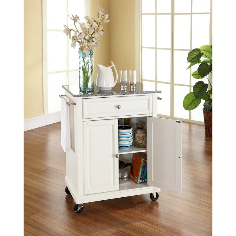 31" Portable Kitchen Island with White Finish & Solid Granite Top - 31W x 18D x 35.5H