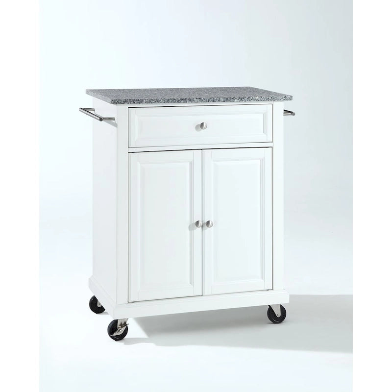 31" Portable Kitchen Island with White Finish & Solid Granite Top - 31W x 18D x 35.5H