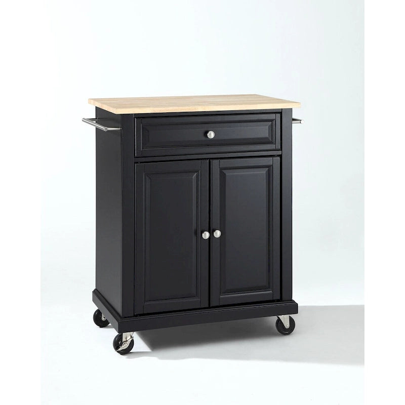 31" Portable Kitchen Island with Black Finish & Natural Wood Top - 31W x 18D x 35.5H