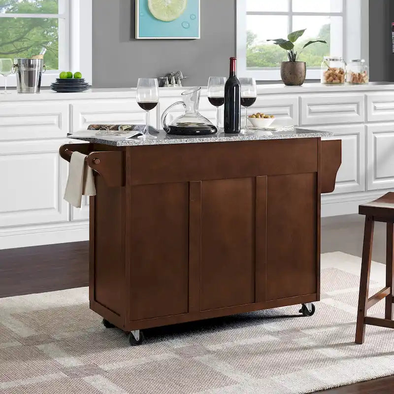 Eleanor 51.5" Solid Granite Top Kitchen Cart with 4 Drawers, 2 Cabinets & Spice Rack