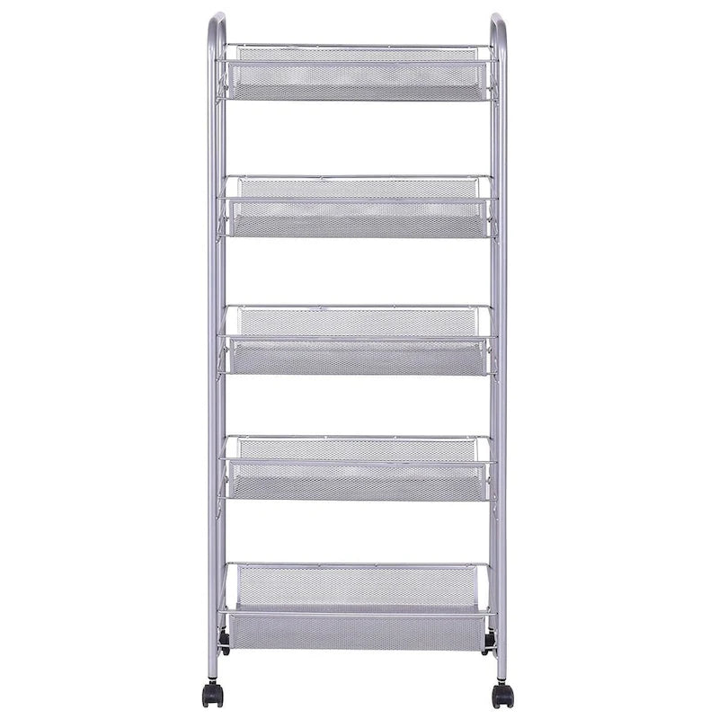 5 Tier Storage Rack Trolley Cart With Four 360 Degree Swivel Wheels - 17.5 x 10.5 x 41 (L x W x H)
