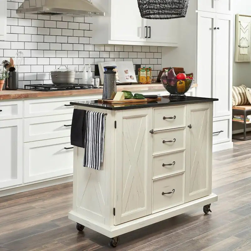 Seaside Lodge Off-White Wood Kitchen Cart - 45 x 36 x 16 inches