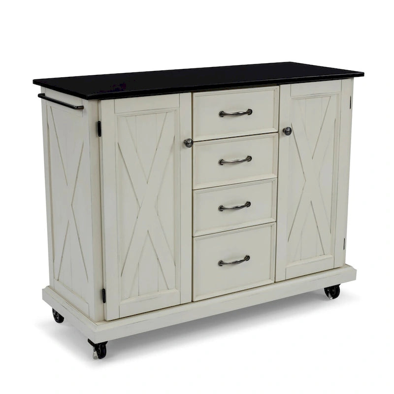 Seaside Lodge Off-White Wood Kitchen Cart - 45 x 36 x 16 inches