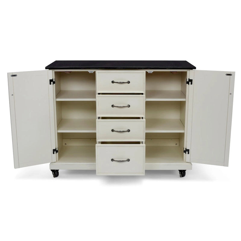 Seaside Lodge Off-White Wood Kitchen Cart - 45 x 36 x 16 inches
