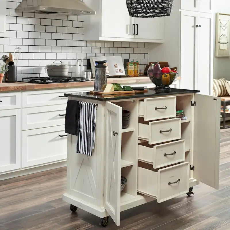 Seaside Lodge Off-White Wood Kitchen Cart - 45 x 36 x 16 inches