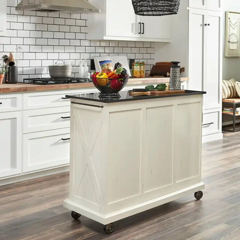 Seaside Lodge Off-White Wood Kitchen Cart - 45 x 36 x 16 inches