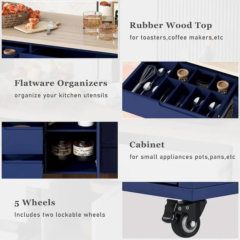 Store Kitchen Cart with Wheels and 8 Drawers
