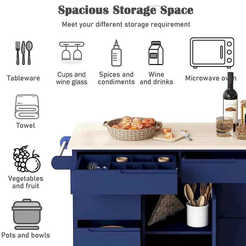 Store Kitchen Cart with Wheels and 8 Drawers