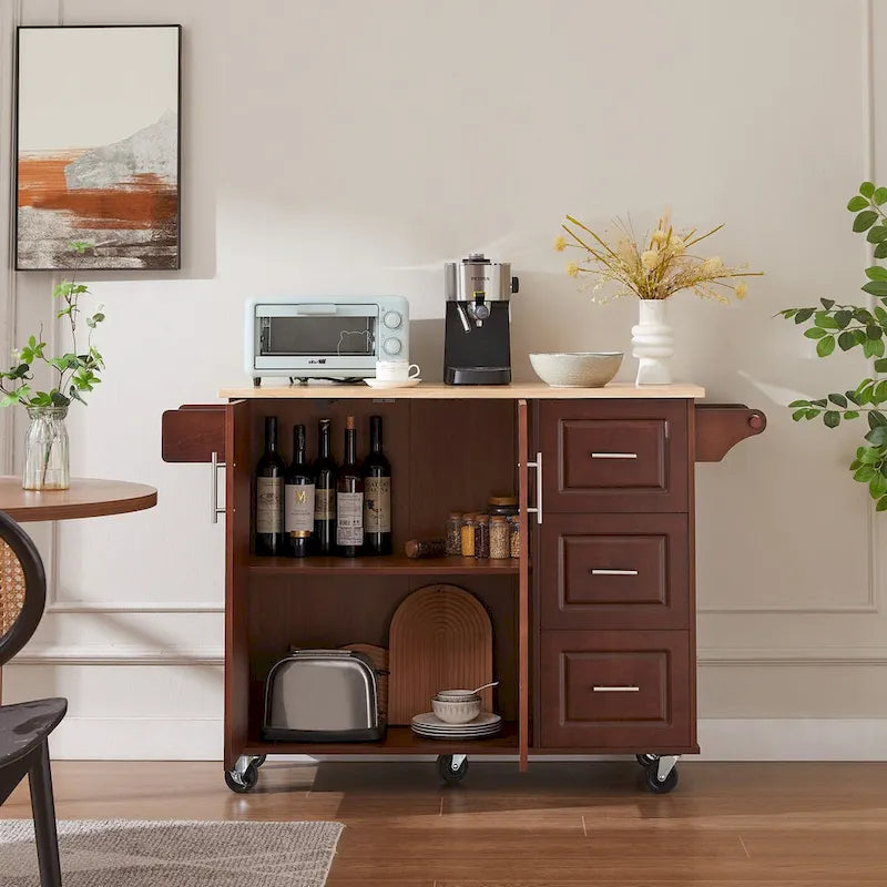 Mobile Kitchen Island Cart With 2 drawers