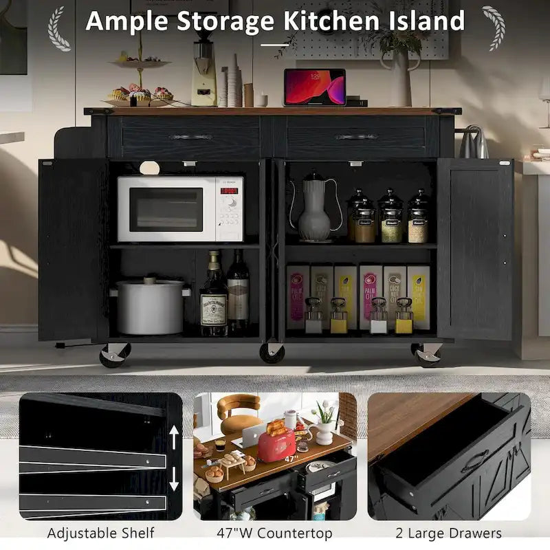 53.5 Farmhouse Kitchen Island with Power Outlet