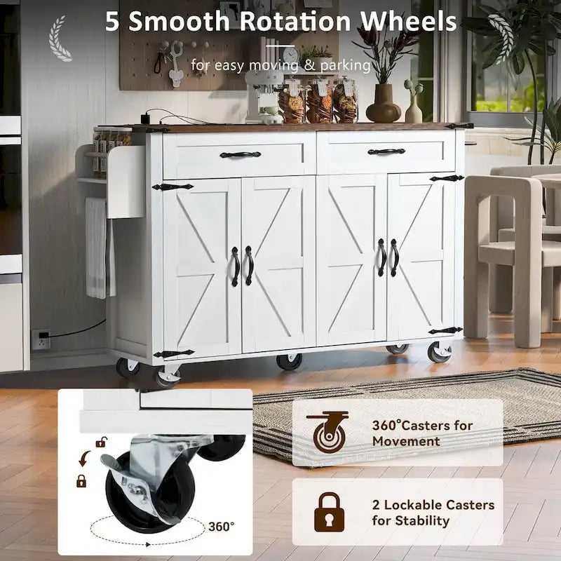 53.5 Farmhouse Kitchen Island with Power Outlet