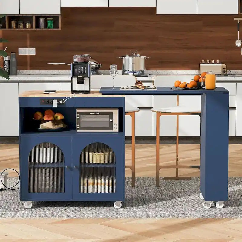Kitchen Island Cart with Extended Table and Power Outlets