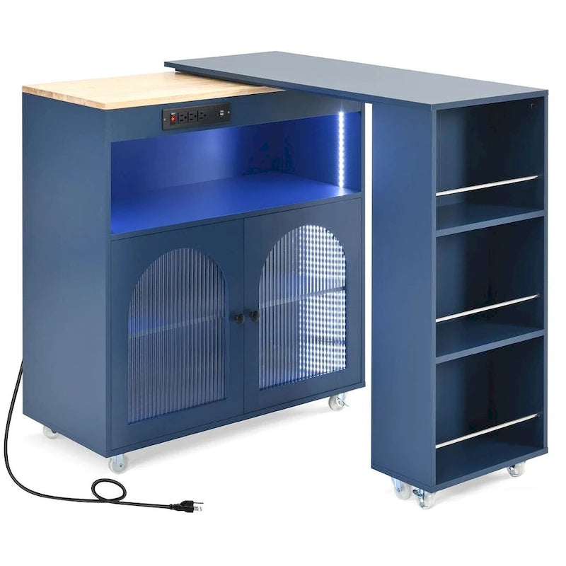 Kitchen Island Cart with Extended Table and Power Outlets