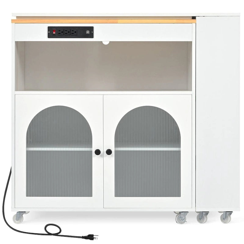 Kitchen Island Cart with Extended Table and Power Outlets