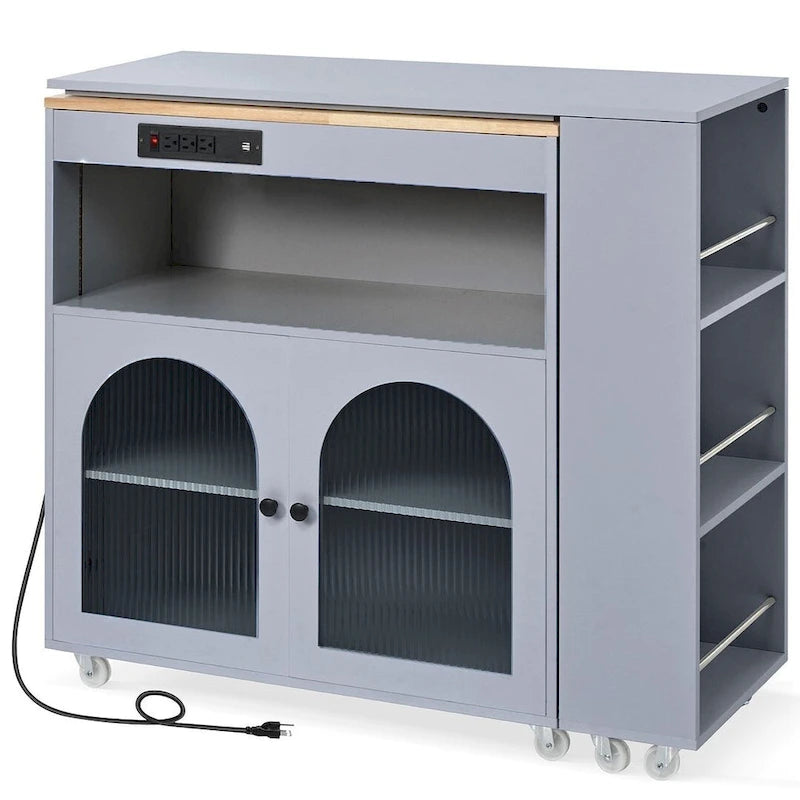 Kitchen Island Cart with Extended Table and Power Outlets
