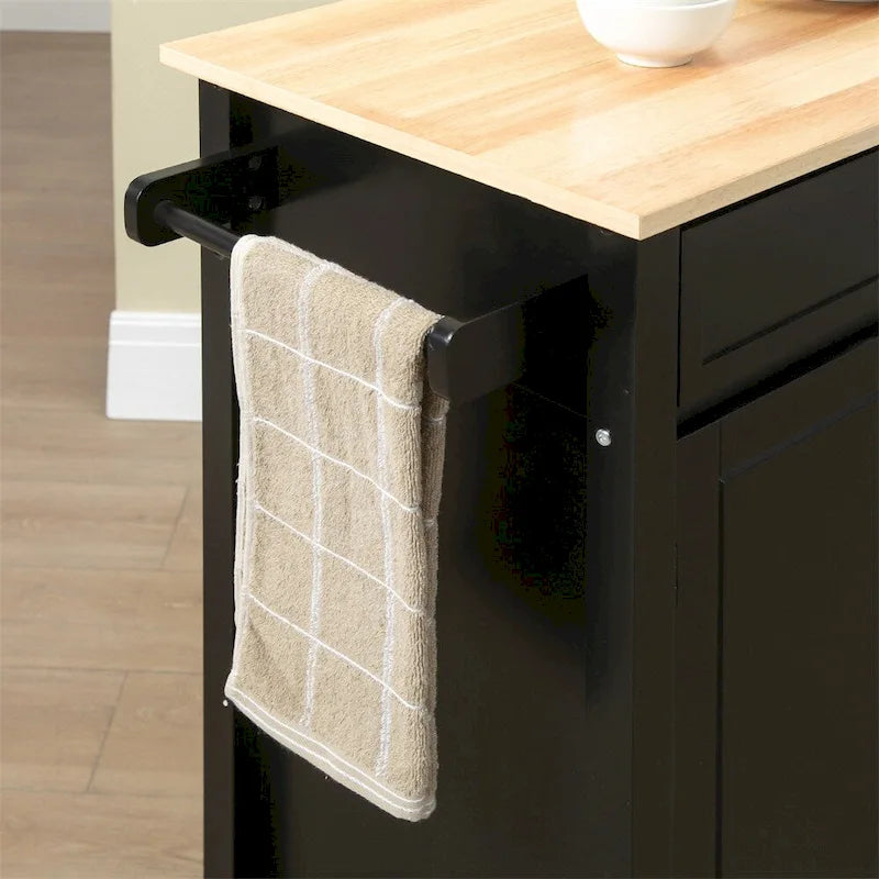 Rolling Kitchen Island Cart with Storage and Solid Wood Top - N/A