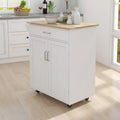 Kitchen Island Rolling Cart with Adjustable Shelves and Towel Rack, Rubberwood Top