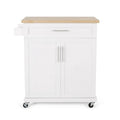 32" Contemporary Wood Kitchen Cart with Rolling Casters, Drawer & Cabinet Storage