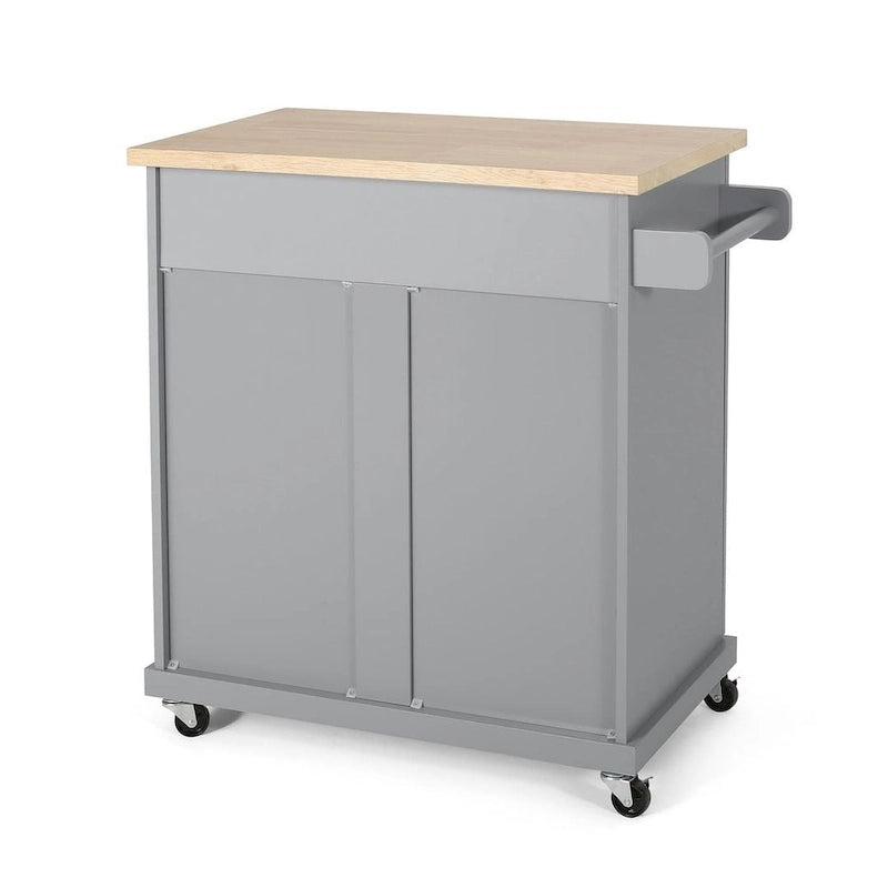 32" Contemporary Wood Kitchen Cart with Rolling Casters, Drawer & Cabinet Storage