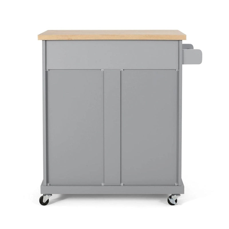32" Contemporary Wood Kitchen Cart with Rolling Casters, Drawer & Cabinet Storage