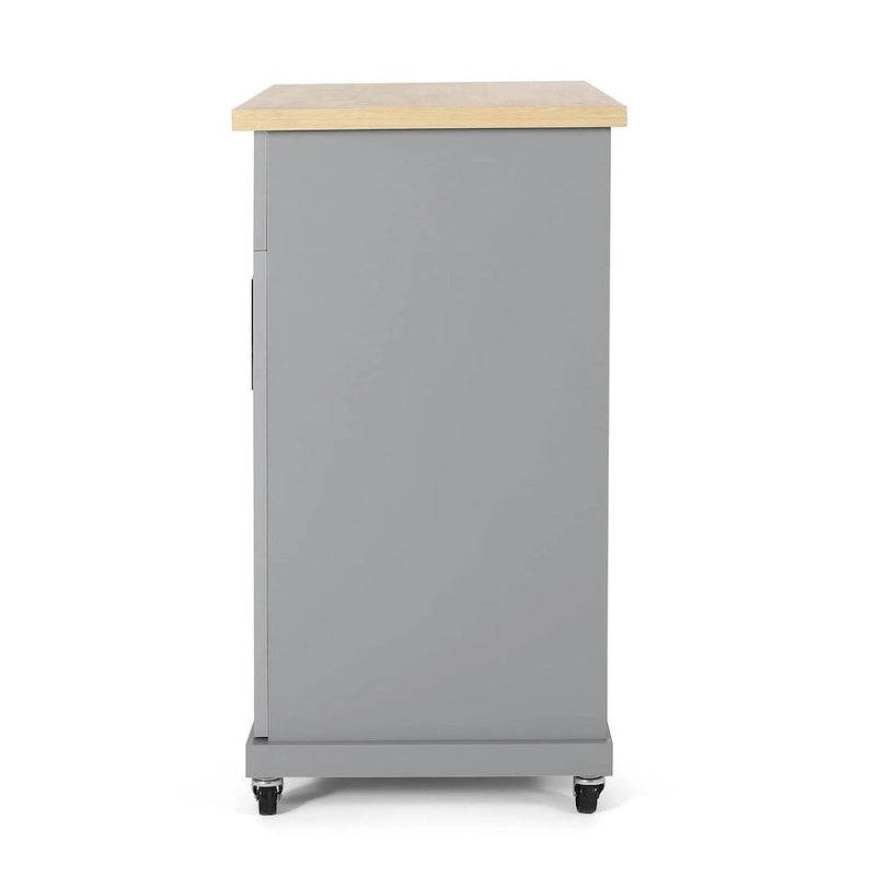32" Contemporary Wood Kitchen Cart with Rolling Casters, Drawer & Cabinet Storage