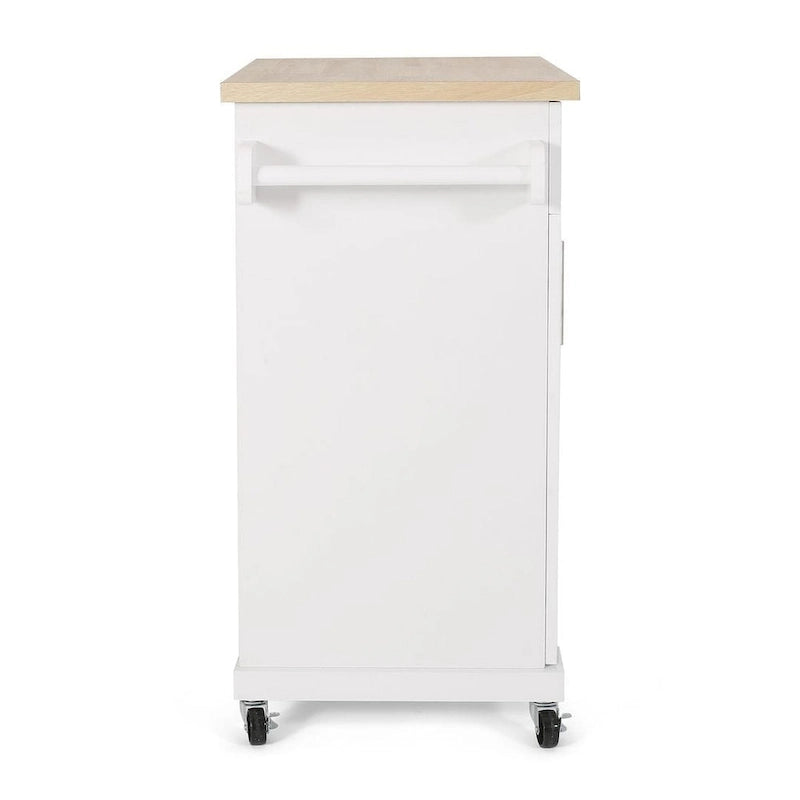 32" Contemporary Wood Kitchen Cart with Rolling Casters, Drawer & Cabinet Storage