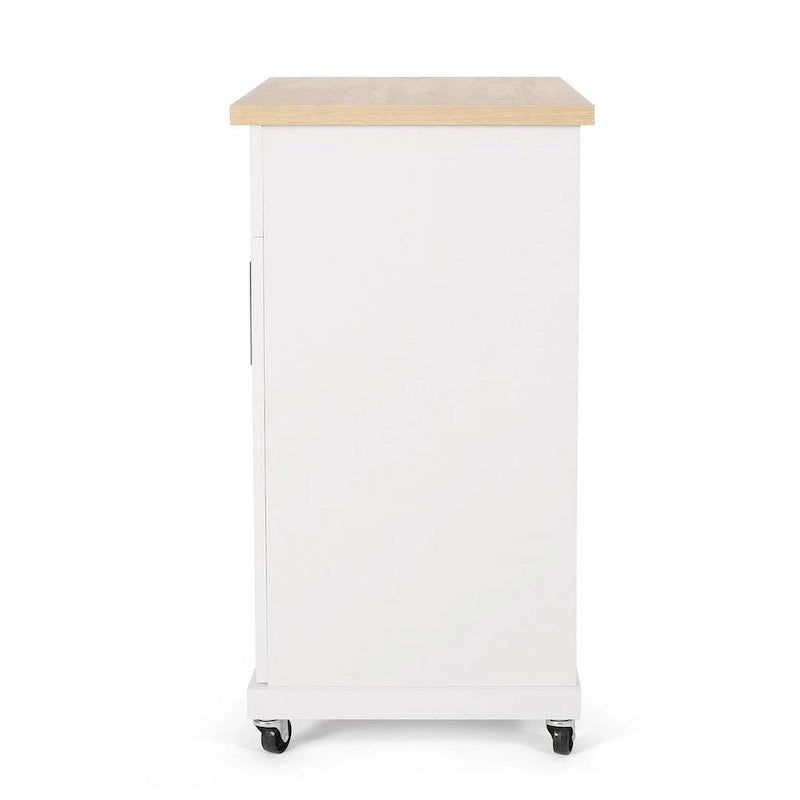 32" Contemporary Wood Kitchen Cart with Rolling Casters, Drawer & Cabinet Storage