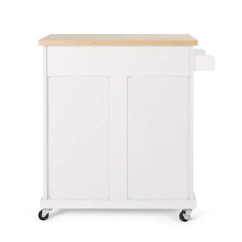 32" Contemporary Wood Kitchen Cart with Rolling Casters, Drawer & Cabinet Storage