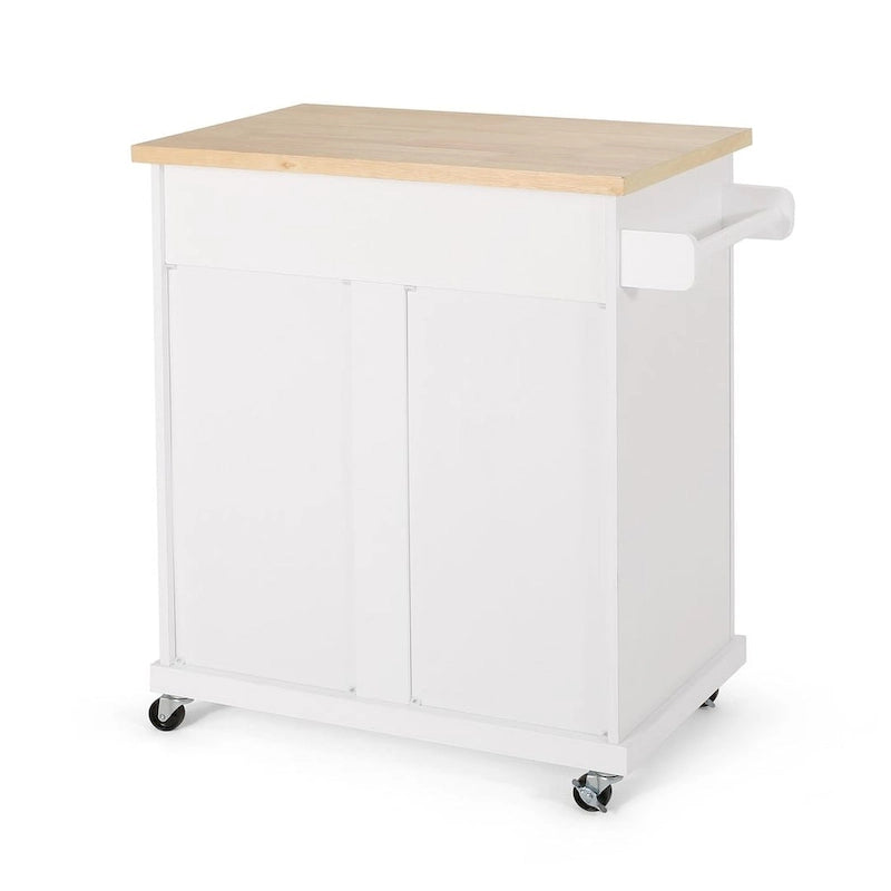 32" Contemporary Wood Kitchen Cart with Rolling Casters, Drawer & Cabinet Storage