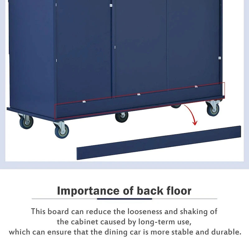 52.7 W Folding Multifunctional Lockable Wheel Kitchen Cart with 2 Doors and 3 Drawers