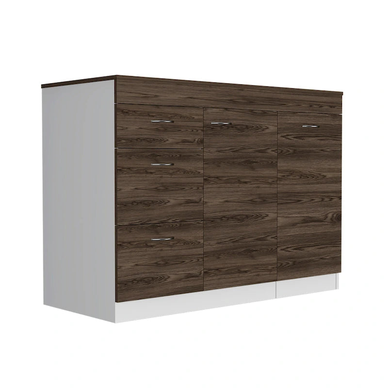 Kitchen Island for Kitchen, Dining Room, White / Dark Walnut