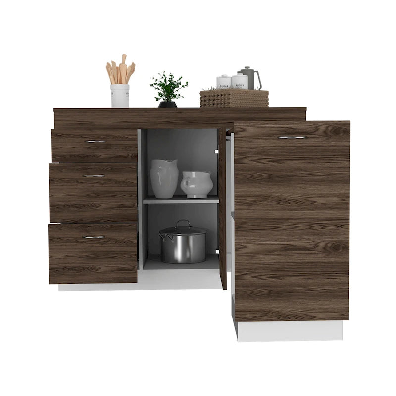 Kitchen Island for Kitchen, Dining Room, White / Dark Walnut