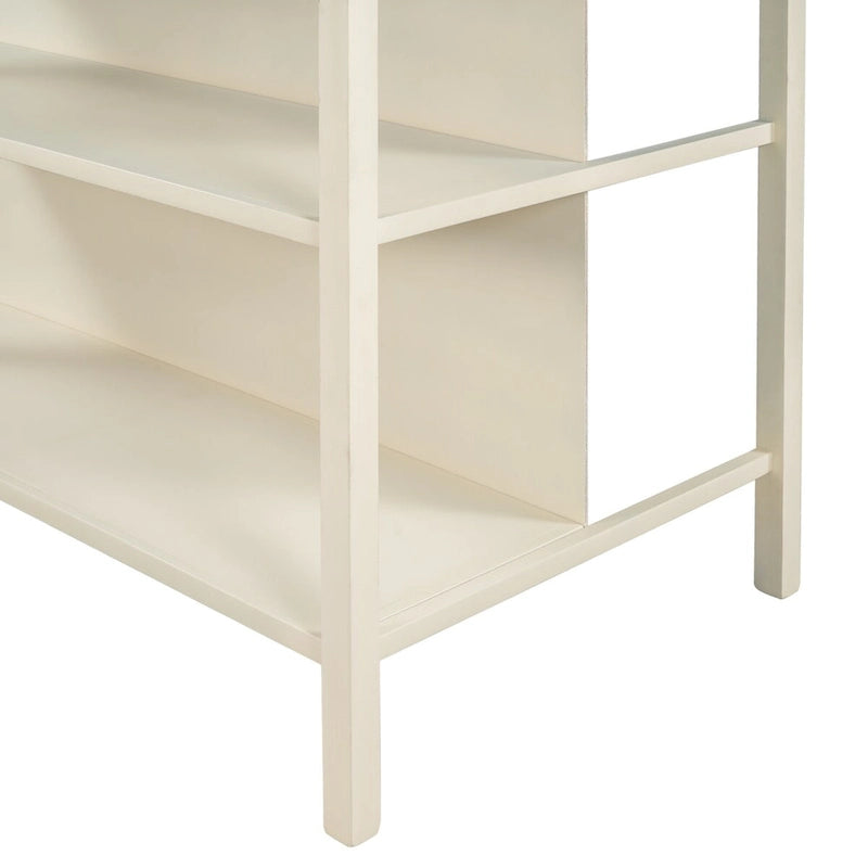 Solid Wood Rustic 45 in Kitchen Island with Butcher Block Top, 2 Shelves, Walnut and Cream White