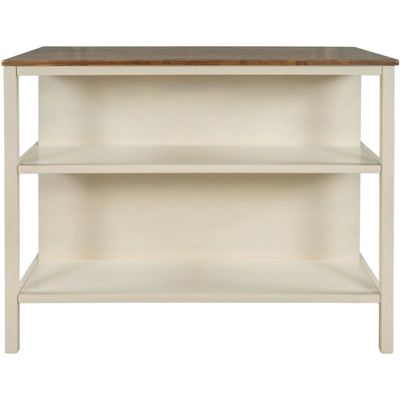 Solid Wood Rustic 45 in Kitchen Island with Butcher Block Top, 2 Shelves, Walnut and Cream White