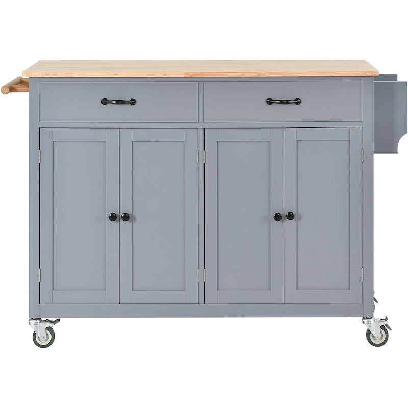 Kitchen Island Cart with Solid Wood Top, Locking Wheels, Spice & Towel Rack