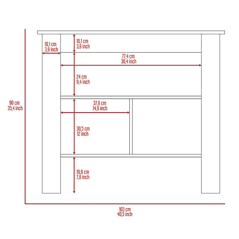 Open Kitchen Island,4 Legs, Three Shelves -White / Walnut
