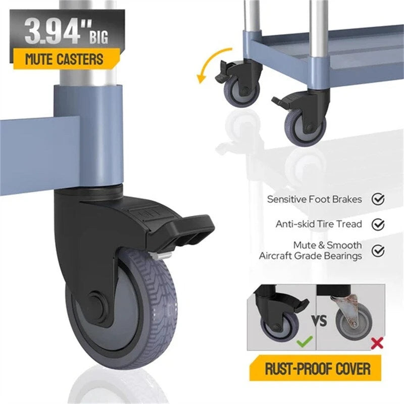 3 Tier Medium 390lbs Capacity Plastic Utility Cart with Wheels Grey