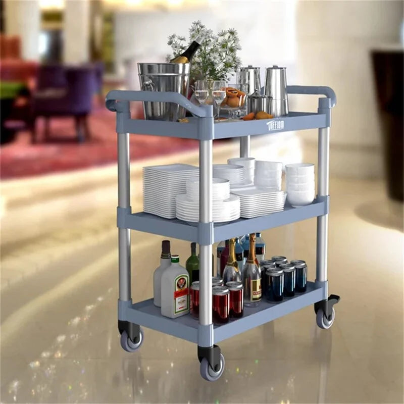 3 Tier Medium 390lbs Capacity Plastic Utility Cart with Wheels Grey