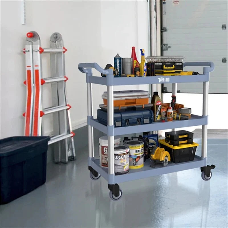 3 Tier Medium 390lbs Capacity Plastic Utility Cart with Wheels Grey