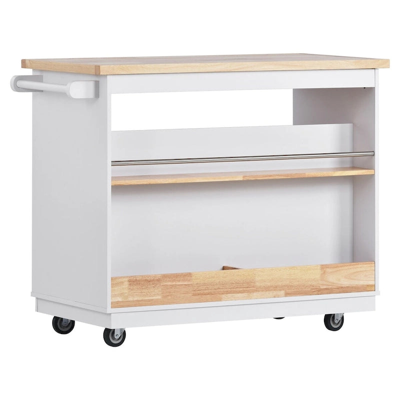 46" Double-Sided Rolling Kitchen Island with 2 Drawers, Open Shelves & Wine Rack