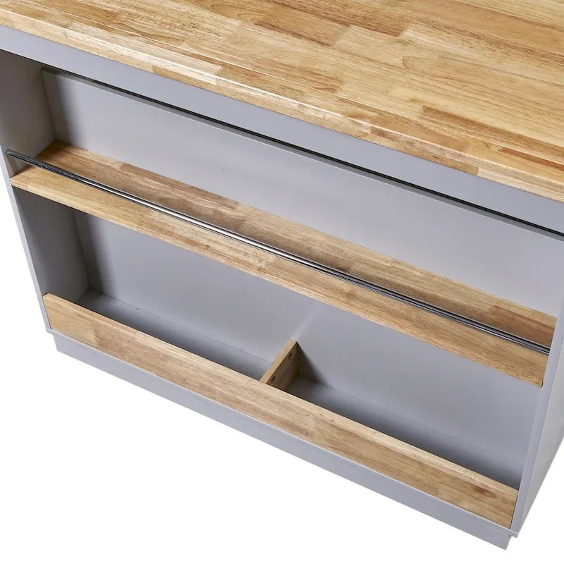 46" Double-Sided Rolling Kitchen Island with 2 Drawers, Open Shelves & Wine Rack
