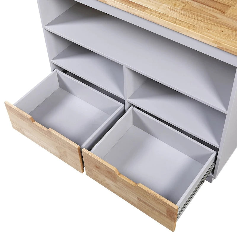 46" Double-Sided Rolling Kitchen Island with 2 Drawers, Open Shelves & Wine Rack