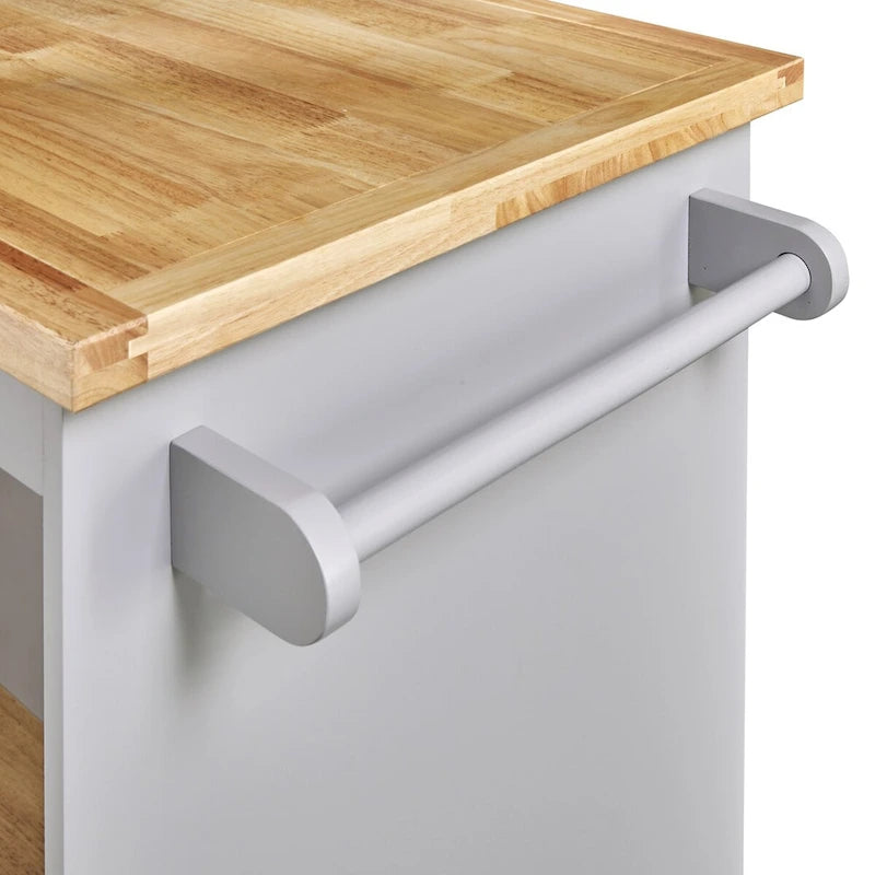 46" Double-Sided Rolling Kitchen Island with 2 Drawers, Open Shelves & Wine Rack