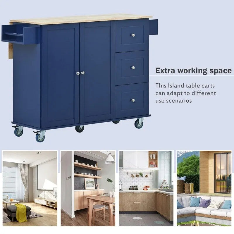 Rolling Kitchen Island with Solid Wood Top and Locking Wheels,Drop Leaf