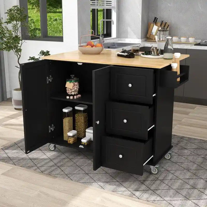 Rolling Kitchen Island with Solid Wood Top and Locking Wheels,Drop Leaf