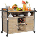 54.3" Wicker Outdoor Bar Cart with Lockable Wheels and Towel Rack