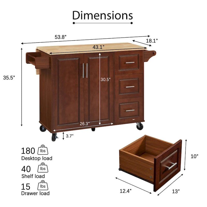 Rolling Kitchen Island Cart, Kitchen Island with Drop Leaf Counter top and Barn Door